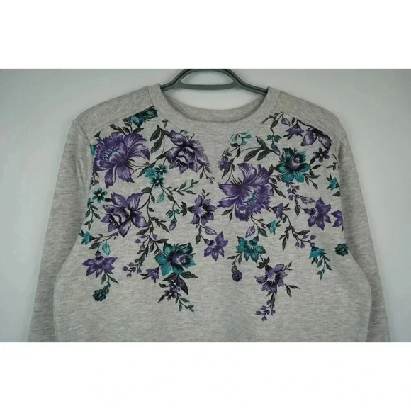 Vintage Sweater Gray 90s Floral Art Women's Medium #662 - Picture 3 of 7